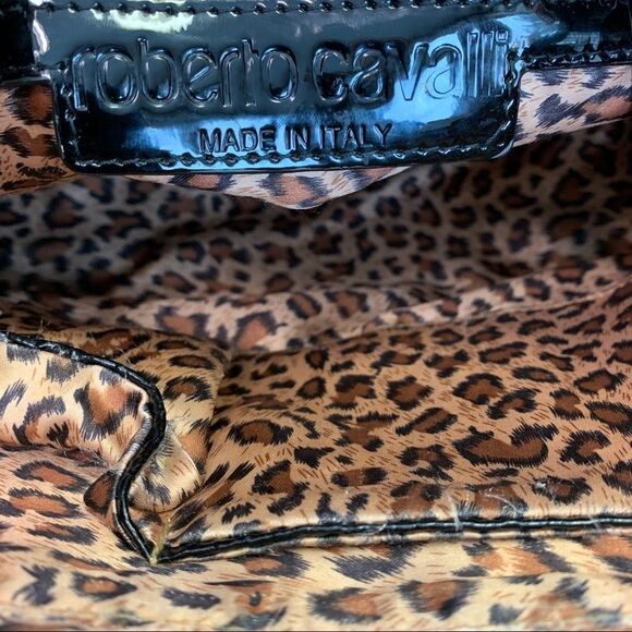 ROBERTO Cavalli black snakeskin print embossed patent leather purse bag - Picture 9 of 16